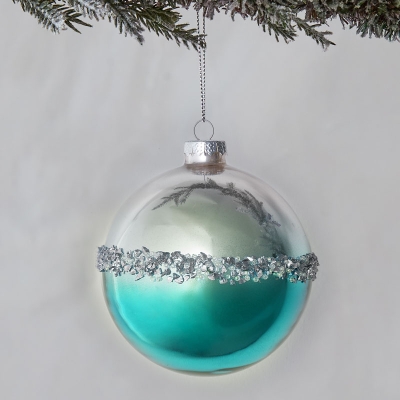 Bola De Navidad Plateada Y Azul 4".