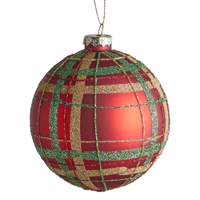 Bola De Navidad Tartán Rojo 4".