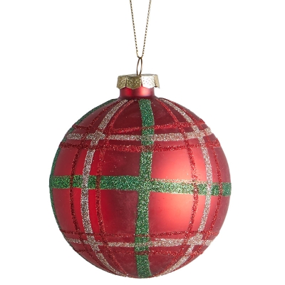 Bola De Navidad Tartán Rojo 4".