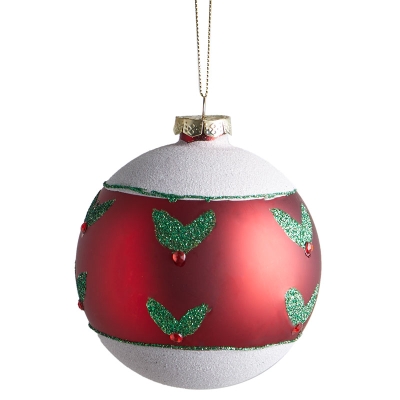 Bola De Navidad Blanco Y Rojo 4".