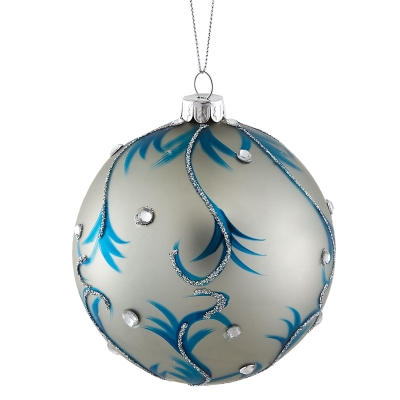 Bola De Navidad Plata Y Azul de 4".