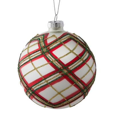 Bola De Navidad Blanco Con Líneas 4".