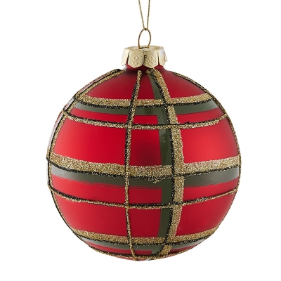 Bola De Navidad Rojo Tartán 4".