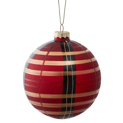 Bola De Navidad Tartán Rojo 4".