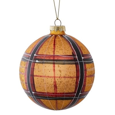 Bola De Navidad Tartán Dorado 4".