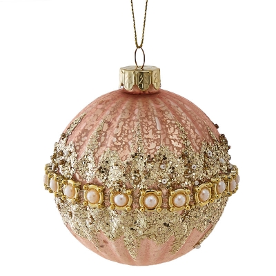 Bola De Navidad Pedrería Rosado 3".