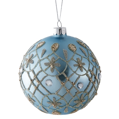 Bola De Navidad Azul Con Dorado 4".