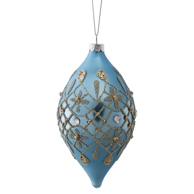 Bola De Navidad Azul Con Dorado 5".