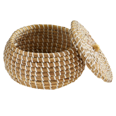 Canasta Con Tapa Seagrass Crema.